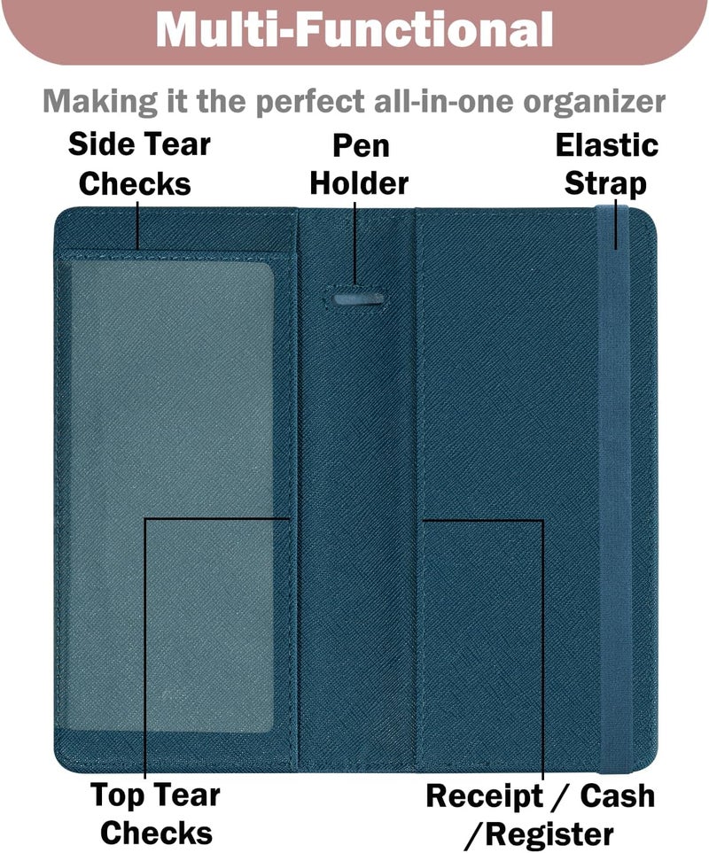Hot Cool Checkbook Cover with Elastic Band - Premium Leather Clear PVC Divider Durable, Compact, and Multi-Functional Holder Wallet Case for Man and Woman, Cross - Blue - Image 3